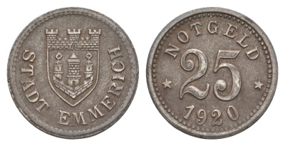 Эммерих 25 пфеннигов 1920 Funck 118.3, Men05 6537.3, Men18 8204.3 железо 4582-631