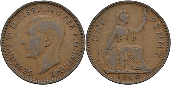 Великобритания 1 пенни 1940 Георг VI (1936-1952) KM 845, Spink 4114 бронза 4144-914
