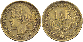Французский Камерун 1 франк 1926 (а), монетный двор Париж KM 2 алюминиевая бронза 61-1224