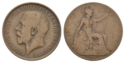 Великобритания 1 пенни 1912 Георг V (1910-1936) KM 810, Spink 4051 бронза 4680-831