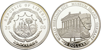 Либерия 20 долларов 2000 серия объекты всемирного наследия, музейный остров в Берлине серебро PROOF 11-155-21