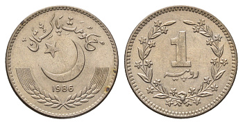 Пакистан 1 рупия 1986 KM 57.2 медно-никель UNC 4652-521