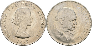 Великобритания 1 крона (5 шиллингов) 1965 Уинстон Черчилль, Елизавета II (1952-2022) KM 910, Spink 4144 медно-никель UNC 74-1115
