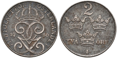 Швеция 2 эре 1950 Густав V (1907-1950) KM 811 железо 4591-932