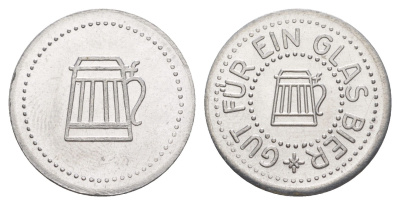 Германия жетон в 1 "стакан пива" ND диаметр 24 мм, вес 1,1 гр алюминий UNC 4638-834