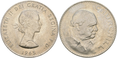 Великобритания 1 крона (5 шиллингов) 1965 Уинстон Черчилль, Елизавета II (1952-2022) KM 910, Spink 4144 медно-никель UNC 74-1115
