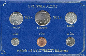 Швеция набор монетного двора из 6 монет 1978 в картоне, Карл XVI Густав (1973- ) KM MS8 UNC 7-5-7-230