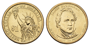 США 1 доллар 2010 Президент США - Джеймс Бьюкенен (1857-1861) KM 477 медь с марганцево-латунным покрытием UNC 98-215