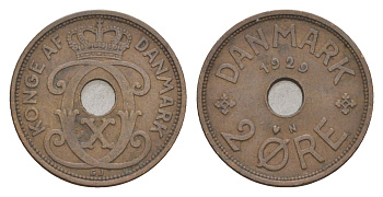 Дания 2 эре 1929 N, Кристиан X (1912-1947) KM 827 бронза 4658-227