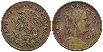 Мексика 5 сентаво 1969 Жозефа Ортис де Домингес KM 426 латунь 87-631