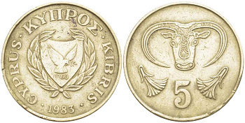 Кипр 5 центов 1983 голова быка KM 55.1 никель латунь 119-1224