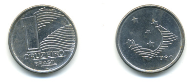 Бразилия 1 крузейро 1990 KM 617 нержавеющая сталь aUNC 93-746