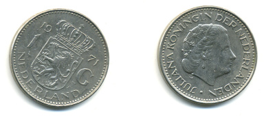 Нидерланды 1 гульден 1971 Юлиана (1948-1980) KM 184а никель 83-811