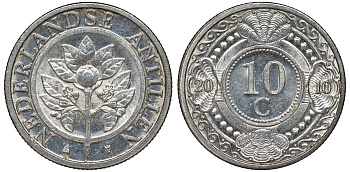 Нидерландские Антилы 10 центов 2010 Беатрикс (1980-2013) KM 34 никель плакированный сталью UNC 51-912