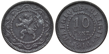 Бельгия 10 сантимов 1916 KM 81 цинк 4121-113