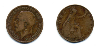 Великобритания 1 пенни 1920 Георг V (1910-1936) КМ 810, Spink 4051 бронза 47-413