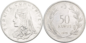 Турция 50 курушей 1975 Анатолийская невеста KM 899 нержавеющая сталь 4541-1135