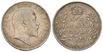 Британская Индия 2 анны 1907 Эдуард VII (1901-1910) KM 505 серебро 443-122