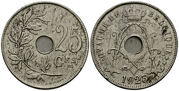 Бельгия 25 сантимов 1923 Belgique KM 68 медно-никель 4165-512