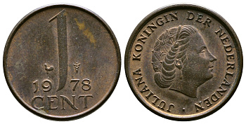 НИДЕРЛАНДЫ 1 ЦЕНТ 1978 ЮЛИАНА KM 180 бронза 75-959