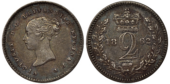 Великобритания 2 пенса 1862 Виктория (1837-1901) Spink 3919, KM 729 серебро PROOFLIKE 1524-445