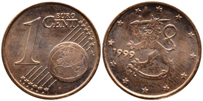 Финляндия 1 евроцент 1999 KM 98 сталь плакированная медью UNC 4387-1254