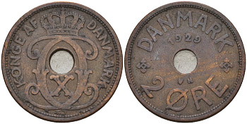 Дания 2 эре 1929 Кристиан X (1912-1947) KM 827 бронза 4147-465