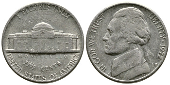 США 5 ЦЕНТОВ 1972 D, ДЖЕФФЕРСОН KM А192 медно-никель 73-1141