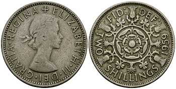 Великобритания 2 шиллинга (флорин) 1959 Елизавета II (1952-2022) KM 906, Spink 4146 медно-никель 4137-346