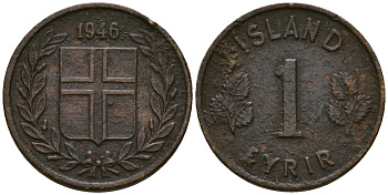Исландия 1 эйре 1946 KM 8 бронза 4174-237