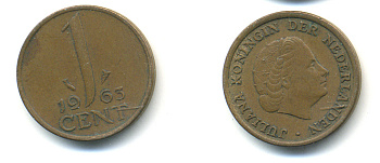 Нидерланды 1 цент 1963 Юлиана (1948-1980) KM 180 бронза 83-933