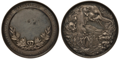 Нидерланды медаль 1888 зоологическая ассоциация, наградная?, девиз 'Природа учитель искусства', слон, лев, ягуар серебро 00-821-13