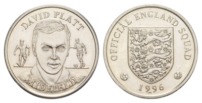 Великобритания жетон из серии официальной коллекции медалей сборной Англии - Дэвид Платт 1996 диаметр 27 мм, вес 8,2 гр сталь плакированная никелем 4171-1047