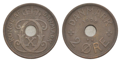 Дания 2 эре 1929 N, Кристиан X (1912-1947) KM 827 бронза 4639-746