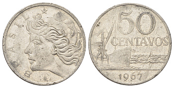 Бразилия 50 сентаво 1967 год-тип KM 580 медно-никель 4128-1115