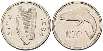 Ирландия 10 пенсов 1994 лосось KM 29 медно-никель 4561-1236