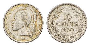 Либерия 10 центов 1960 KM 15 серебро 4636-217