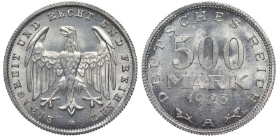 Германия 500 марок 1923 А KM 36, J.305 алюминий UNC 4587-442
