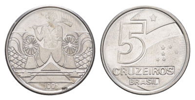 Бразилия 5 крузейро 1991 KM 618 нержавеющая сталь UNC 4644-531