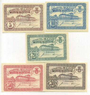 Португалия набор из 5 банкнот, 5, 10, 20, 30, 50 сентаво 1920 госпиталь Сан-Хосе, частный выпуск   бумага  UNC (пресс) 7555-10-1-2