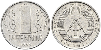 ГДР 1 пфенниг 1963 A KM 8.1 алюминий 4174-566