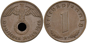 Германия 1 рейхспфенниг 1939 F KM 89, J 361 бронза 4136-1212