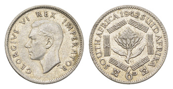 ЮАР 6 пенсов 1942 Георг VI (1936-1952) KM 27 серебро 4623-655