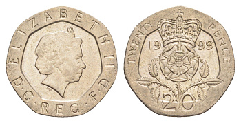 Великобритания 20 пенсов 1999 Елизавета II (1952-2022) KM 990, Spink 4630 (G3) медно-никель 4639-918