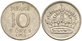 Швеция 10 эре 1952 Густав VI Адольф (1950-1973) KM 823 серебро 4147-861