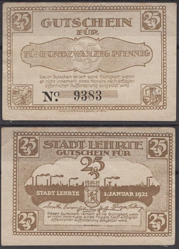 Лерте 25 пфеннигов 1921 Grabowski L30.1c бумага UNC (пресс) 8601-9-4-2