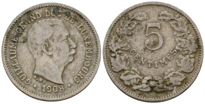 Люксембург 5 сантимов 1908 Вильгельм IV (1905-1912) KM 26 медно-никель 4602-347