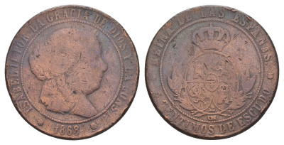 Испания 5 сентимо 1868 KM 635 медь 4653-835