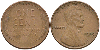 США 1 ЦЕНТ 1955 ЛИНКОЛЬН KM А132 медь цинк 187-1137