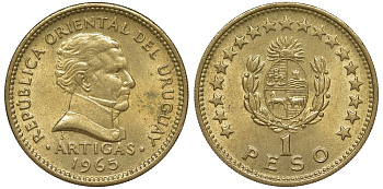 Уругвай 1 песо 1965 KM 46 алюминиевая бронза 106-925